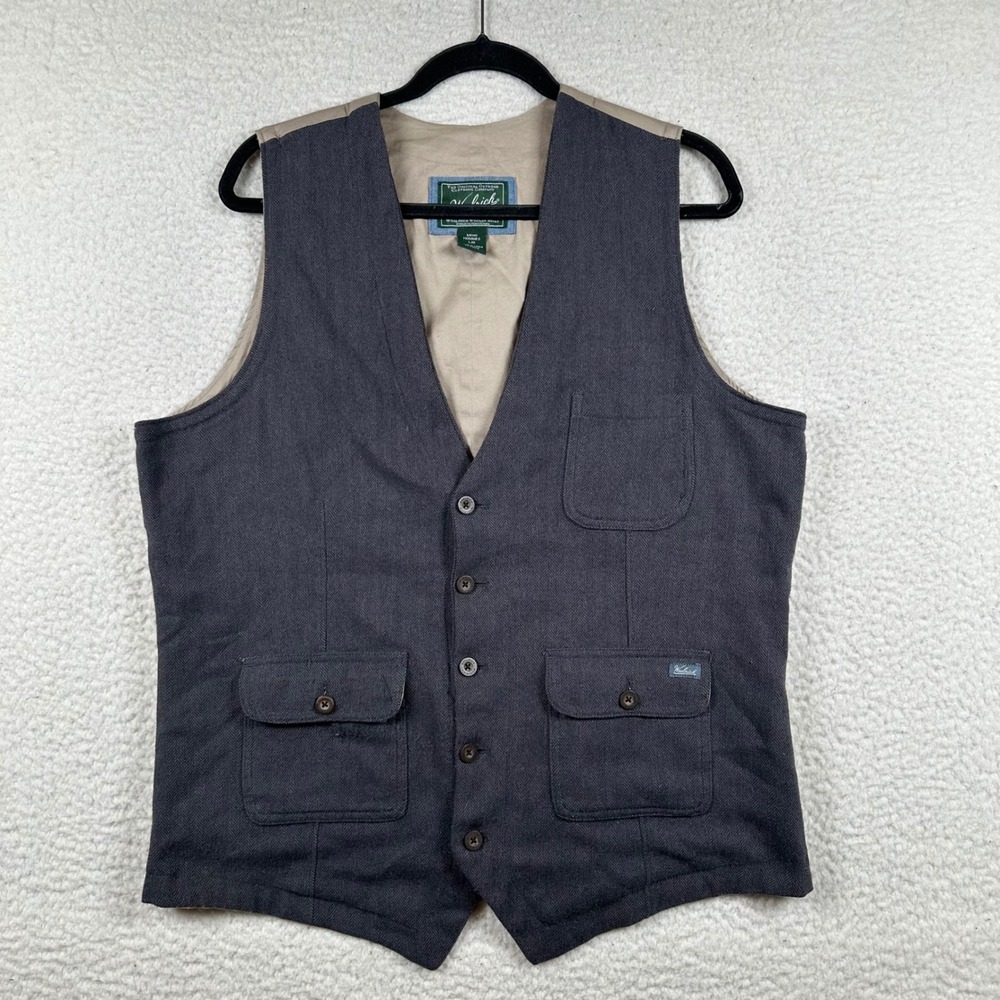 Woolrich Vest Men L Herringbone Wool Blend Utility Workwear Outdoor Cabin